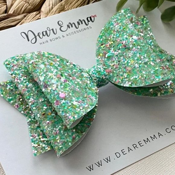 Unicorn Green Chunky Glitter Hair Bow - Picture 2 of 5